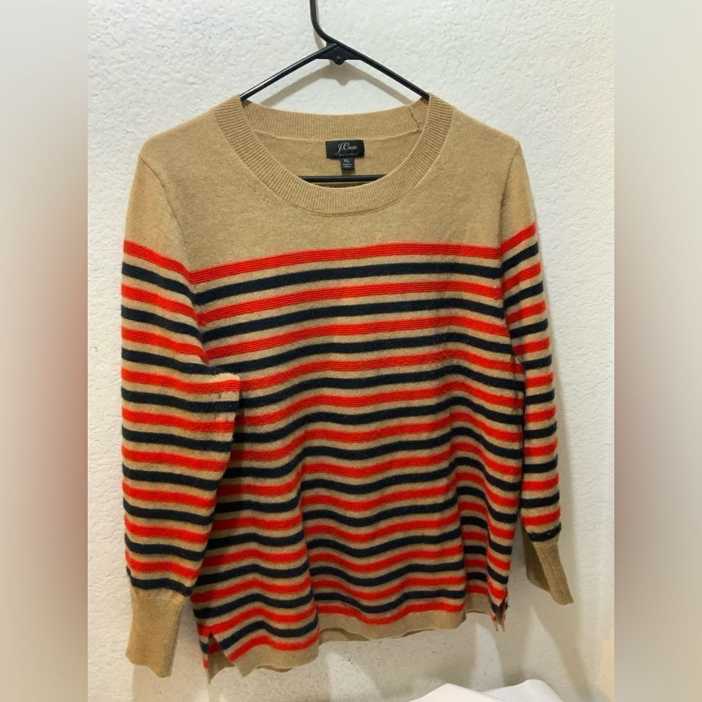 J.crew Everyday cashmere striped crewneck sweater size XL - Picture 3 of 7